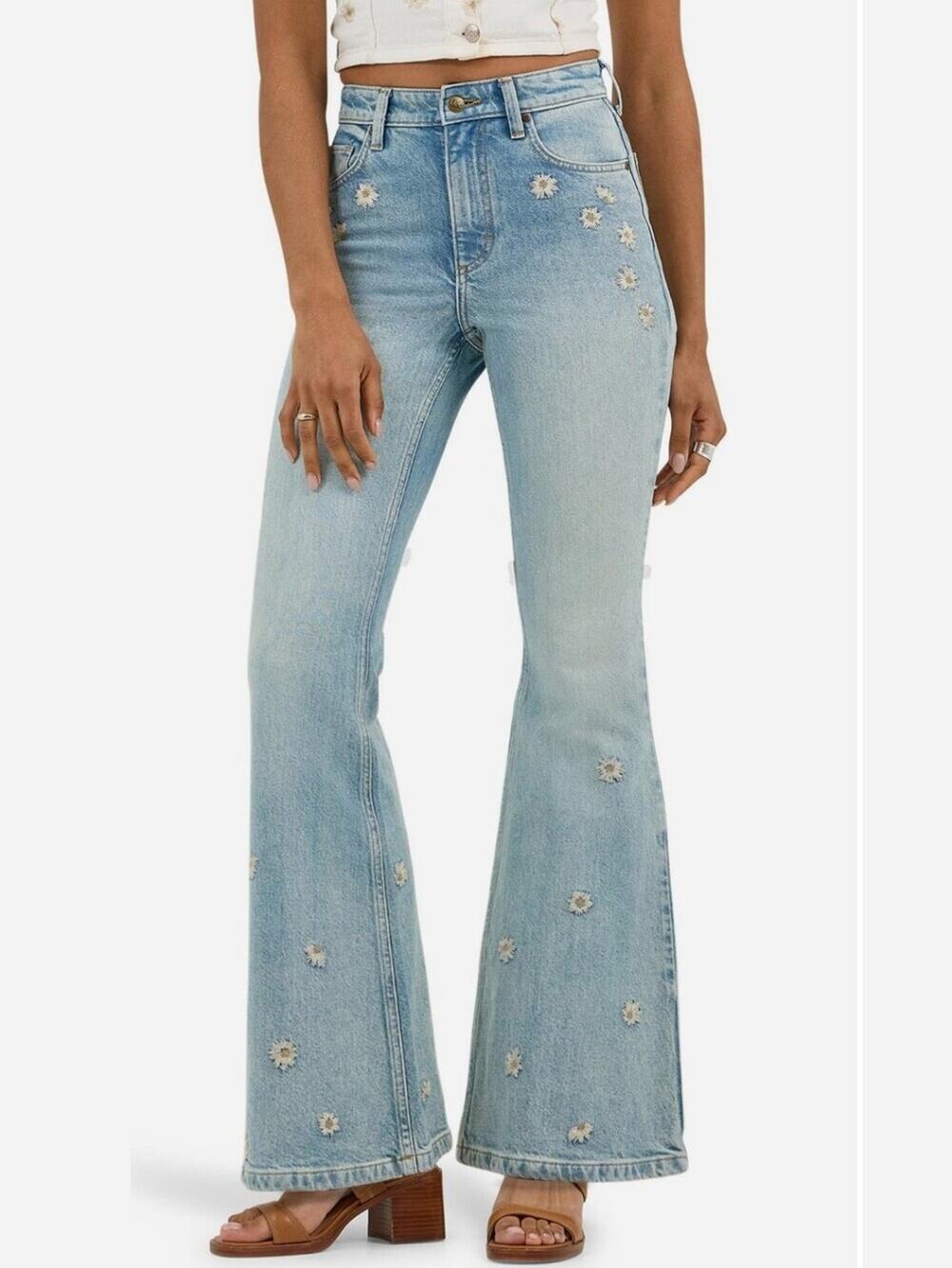 *FINAL PRICE DROP* Lee Light Blue Embroidered Daisy Wide Flare Jeans